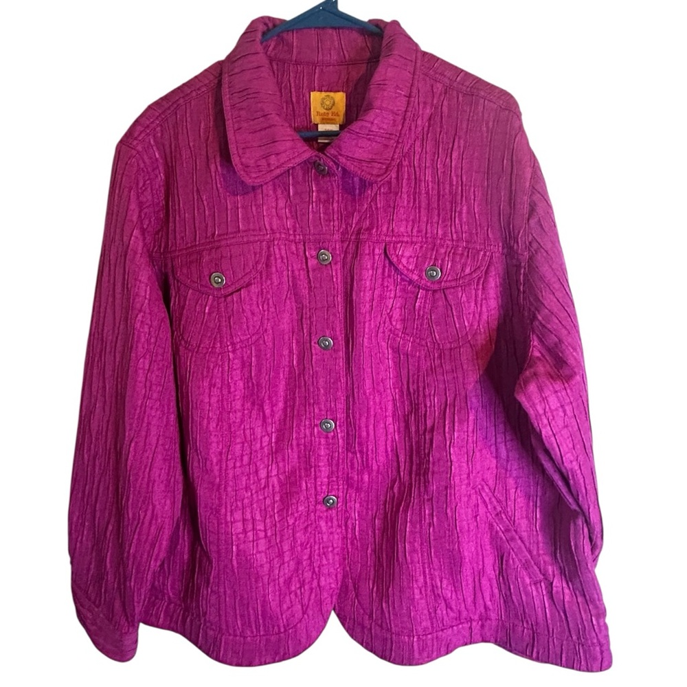 Ruby Rd. Blazer 24W Magenta Textured Fabric Long Sleeve Womens Jacket Office